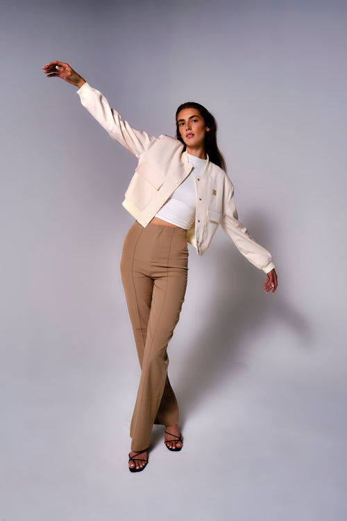 Cropped Bomber Jacket - Parchment